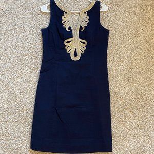 Lilly Pulitzer Navy Blue and Gold Shift Dress